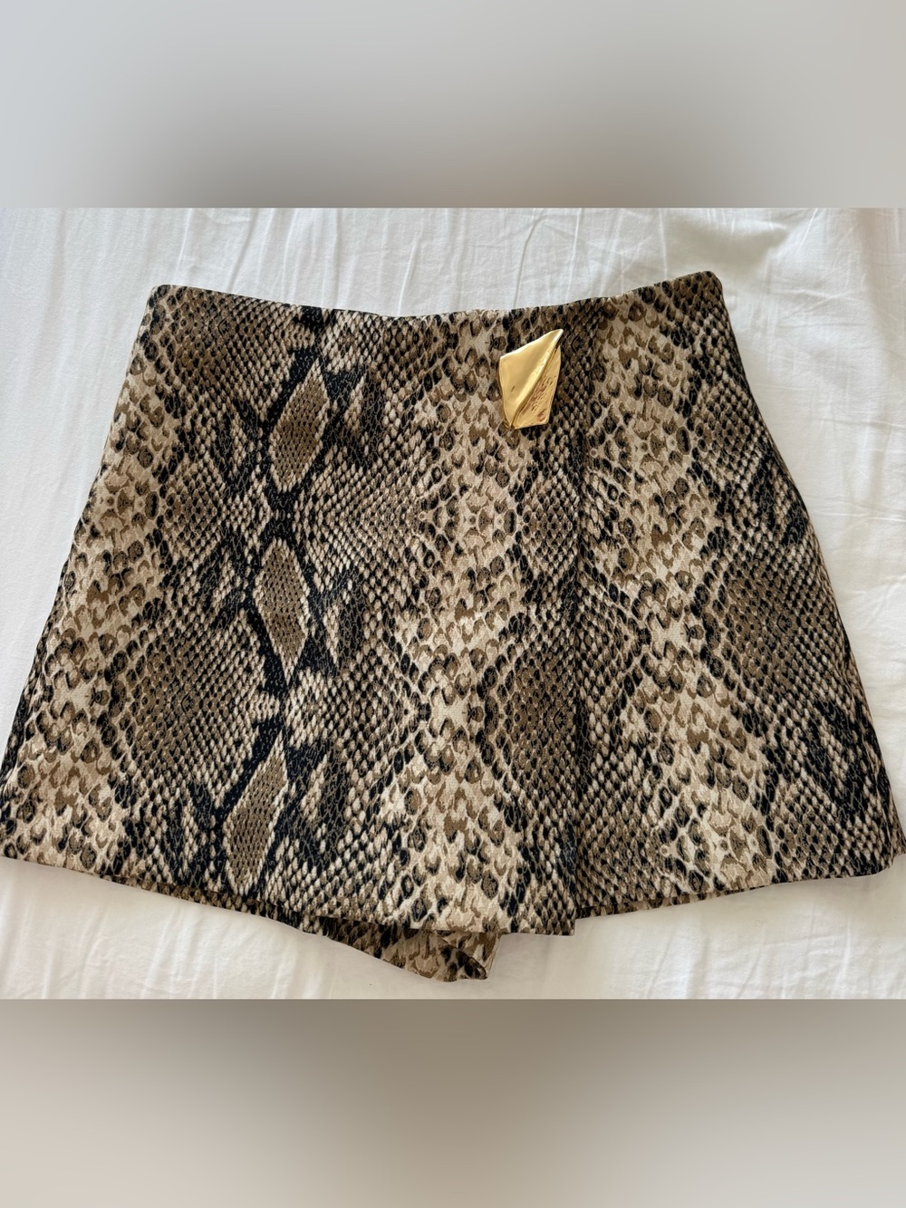 Zara Snake-Print Mini Skirt in Brown and Black with Gold Accent